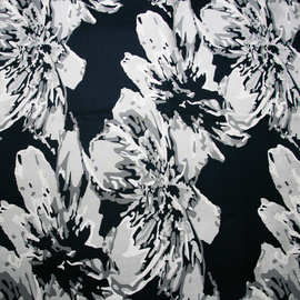 水墨黑白花卉提花女装茧裤面料 全涤欧美大提花服装面料