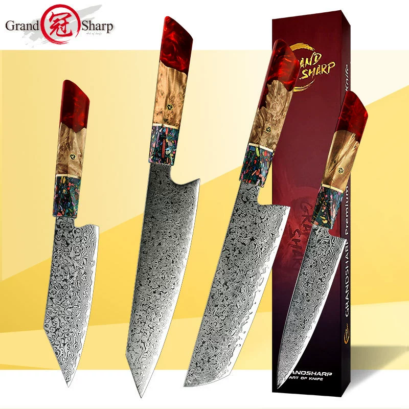 Нож кухонный дамасский (GrandSharp) с сердцевиной AUS10, японский стиль, с узором на клинке