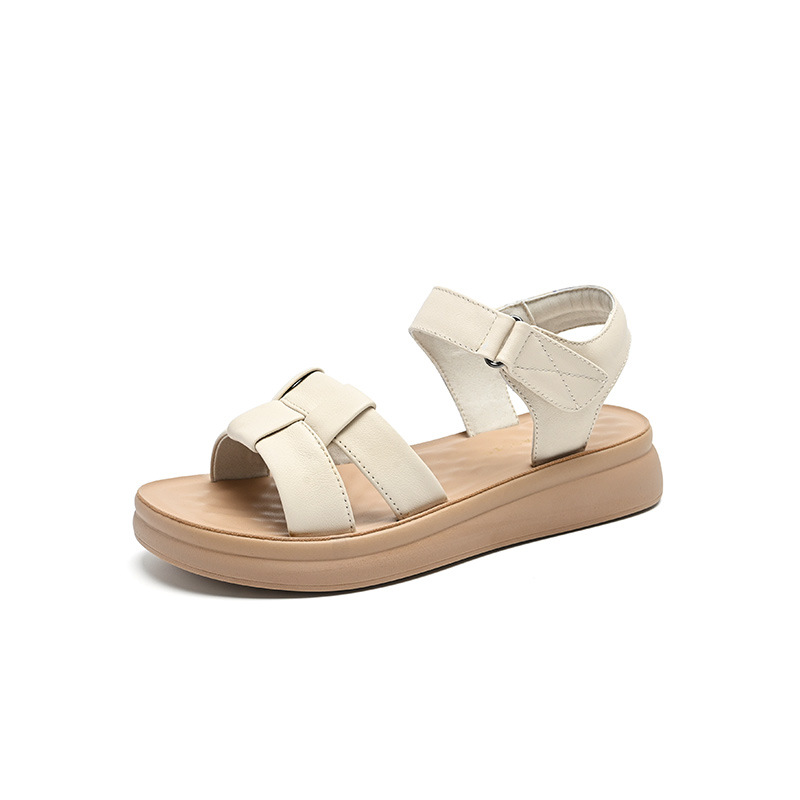 Sandal nữ đế dày mềm quai dệt kiểu xỏ ngón — EQ30 Màu be
