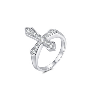 Full Moissanite Cross Ring Men's Punk Hip-Hop Personality Versatile Men's Fashion Niche Light Luxury High-End Ring
