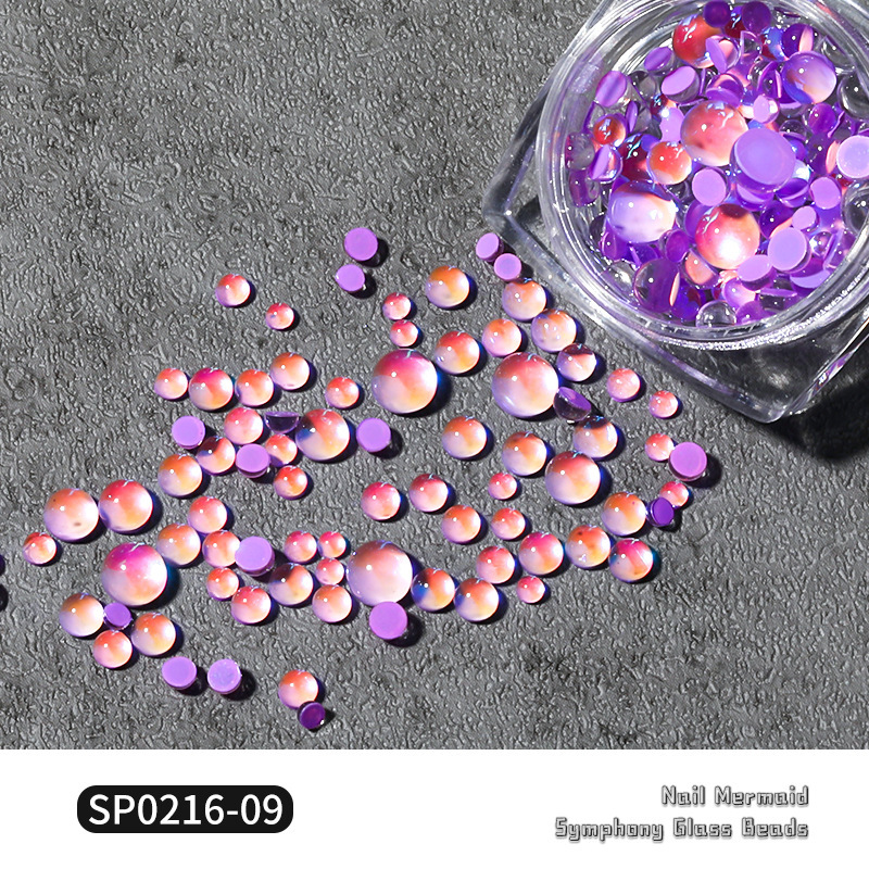 Joyería de uñas caliente mezclada sirena cuentas mágicas plana redonda cristal Aurora cuentas de cristal joyería de uñas diamante