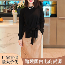 2025秋冬季新款TDJ15羊绒羊毛蝴蝶结套头衫柔软甜美长袖针织衫女