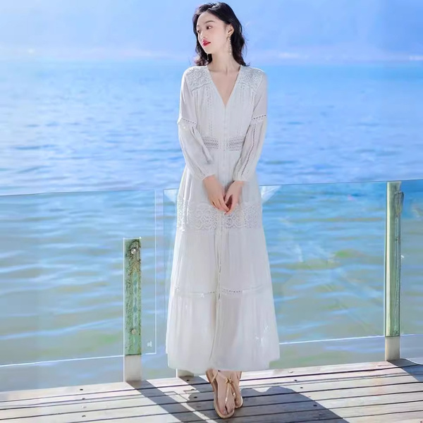 Ethnic white lace beach dress