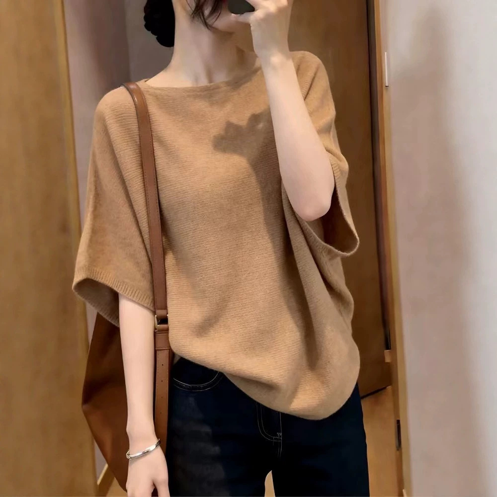 Áo thun nữ tay ngắn cổ tròn chất liệu sợi mát lạnh phong cách Hàn Quốc — màu trắng ngà chi tiết 1