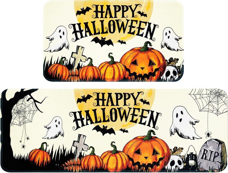 国境を越えたハロウィーンのカボチャの床マットキッチンの2つのセットの長さは汚れに強い吸水足マット玄関マットを管理しやすい|undefined