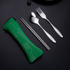 Handheld set stainless steel, tableware, fork, spoon, chopsticks, 3 piece set, Chinese style, increased thickness, Birthday gift, wholesale