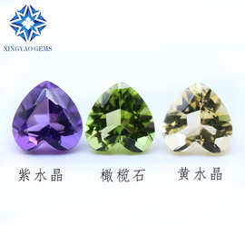 工厂批发心形天然紫水晶黄水晶橄榄石桃心形天然石裸石 加工定制