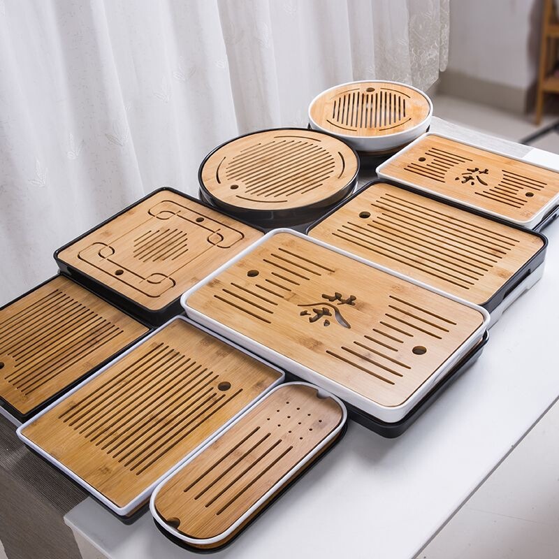 Simple Household Kung Fu Tea Set with Tea Tray, Rectangular Water Storage Japanese Style Melamine Bamboo Small Tea Table with Drainage Tray Simple Household Kung Fu Tea Set with Tea Tray, Rectangular Water Storage Japanese Style Melamine Bamboo Small Tea Table with Drainage Tray