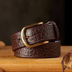 手工真皮男士野牛皮純銅扣皮帶商務休閒頭層牛皮高檔針扣腰帶潮流