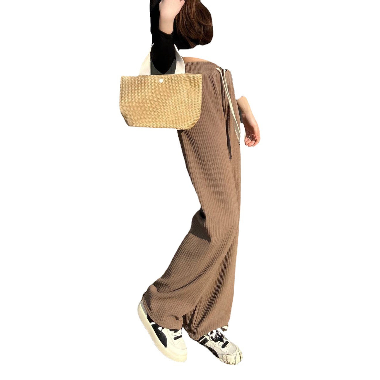 Bubble Cloud Pants Women's Summer Korean-style Drop-off Narrow Straight High Waist Loose Slimming Casual Floor-mopping Wide-leg Pants