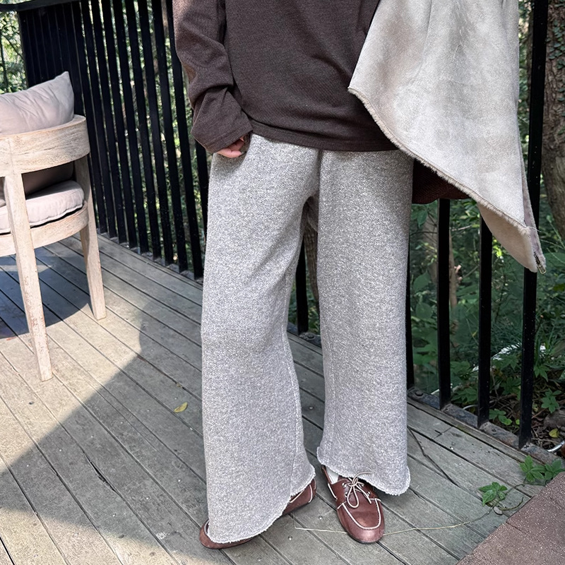 Spot Owis Oatmeal Latte Super Slim and Warm Blended Knitted Nine-Point Straight Sweatpants Autumn and Winter Walking Pants
