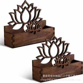 跨境木质莲花名片盒办公桌装饰名片夹雕刻镂空便签卡片底座名片盒