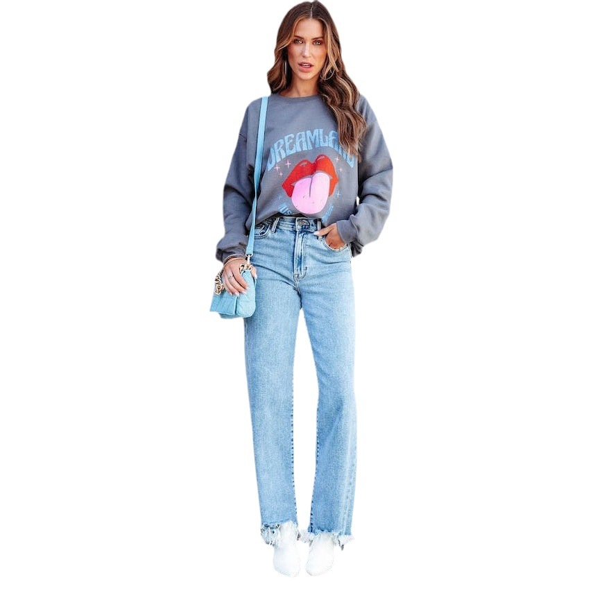 Amazon 2025, Jeans Casuales Holgados para Mujer, Estilo Simple, con Flecos, Pantalones Rectos, en Existencia image 1