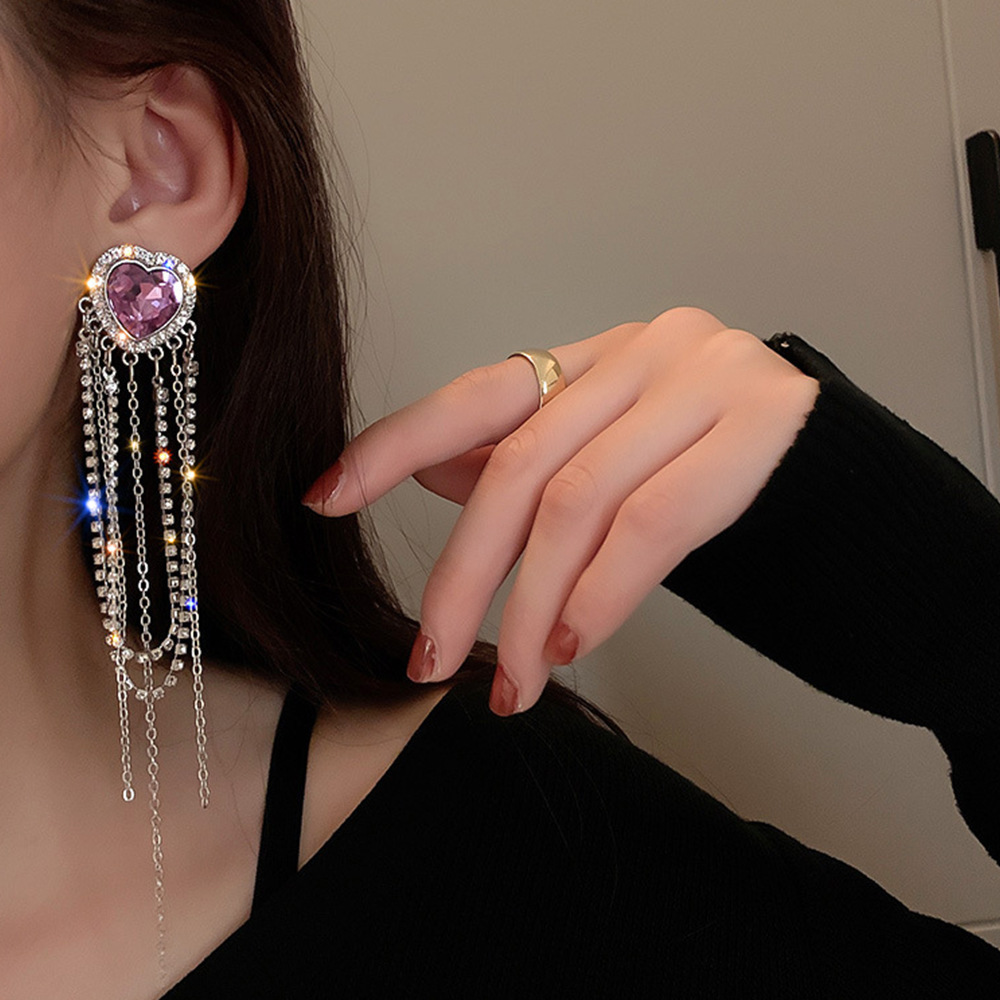 28g Weight Zircon Inlay Material Drop Earrings Classification 1 Pair Quantity Daily Occasion Copper Material Heart Shape Pattern Women'S Gender Inlay Design Fashion Style Fashion Heart Shape Copper Inlay Zircon Drop Earrings 1 Pair 4