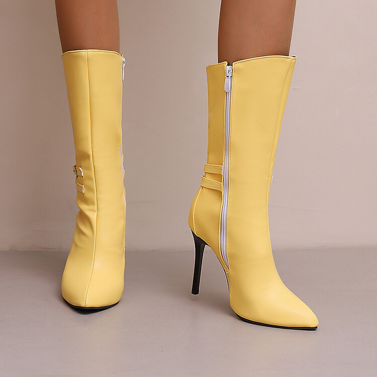 New high-heeled mid-calf boots with high pointed heels and side zippers for women plus size fashion boots_voghion.com