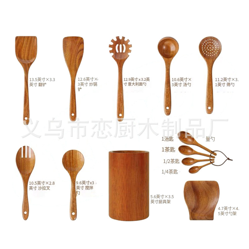 Teca antiadherente olla de mango largo de madera sólida cocina de cocina de madera acacia cocina de varias piezas de cocina de madera pala larga olla de mango largo