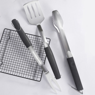 Factory wholesale stainless steel outdoor camping barbecue tools three pieces BBQ suit frying shovel meat fork food clip