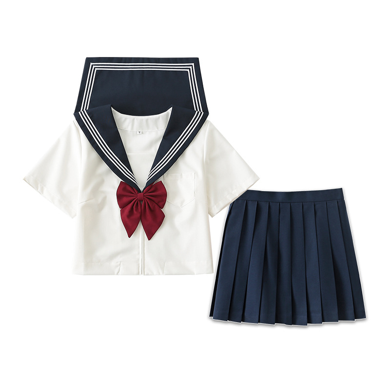Short-sleeved top + 43cm umbrella skirt (burgundy bow tie)