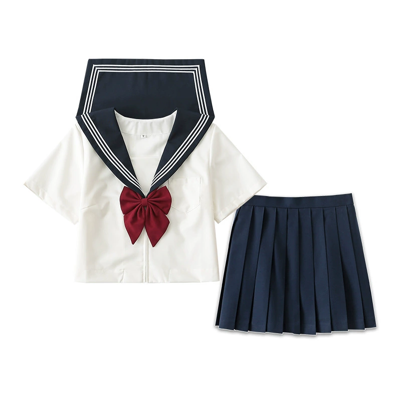 Pleated school skirt set, multiple lengths 43/65/80 cm, navy & tibetan blue, sizes S–5XL