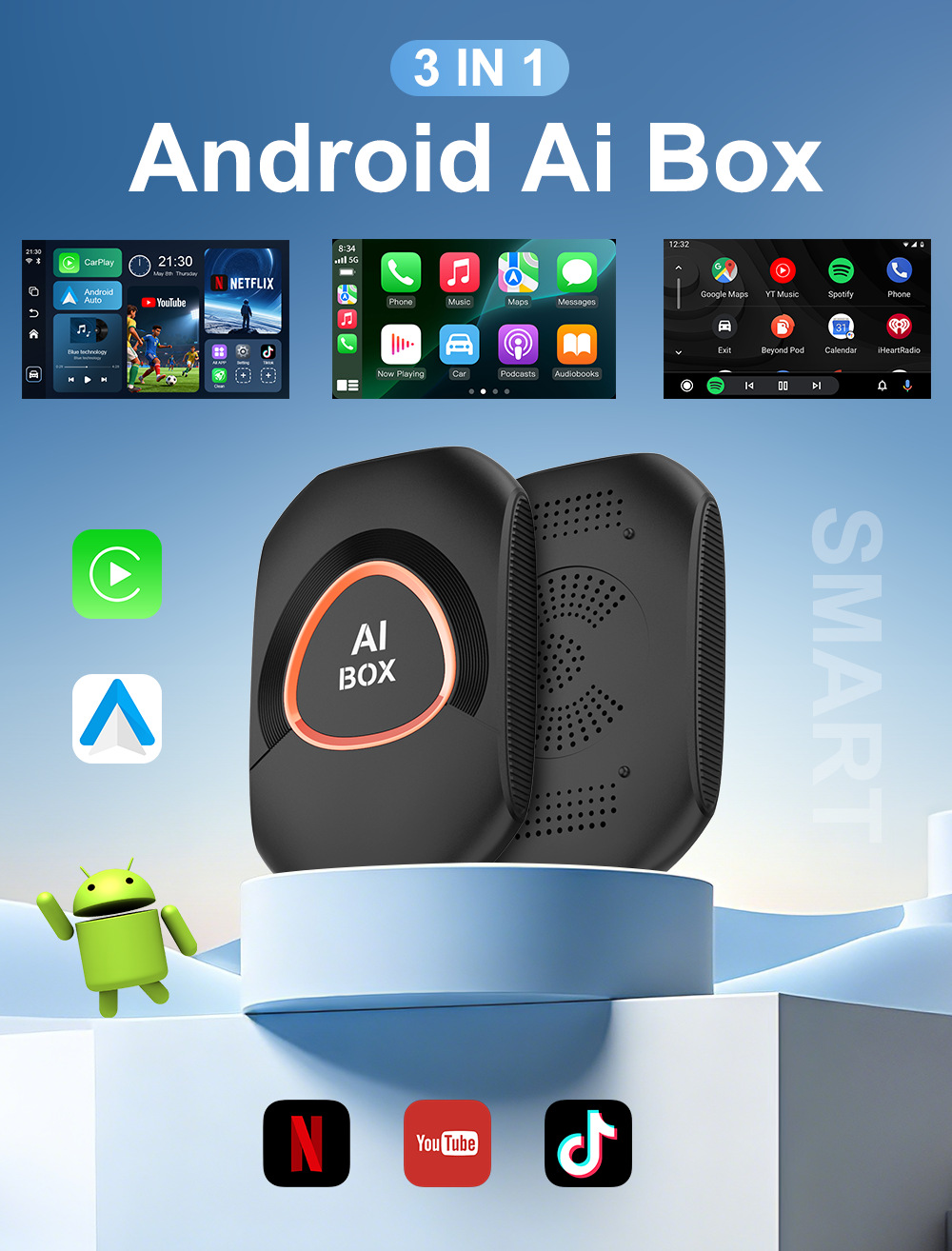 Cross-border CarPlay box, wired to wireless adapter, Apple Android Auto 2+16GB connectivity box