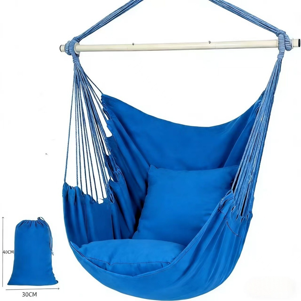 Tres plegables de hierro azul sillón + 2 almohada + bolsa de almacenamiento
