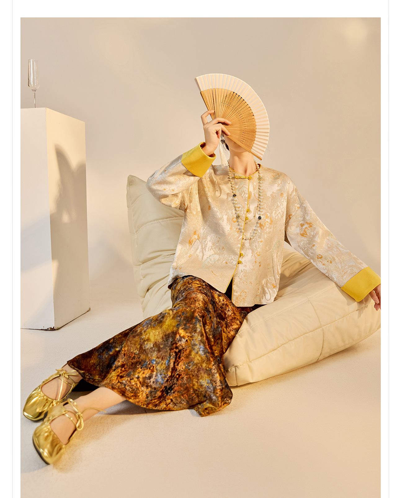 Áo khoác nữ kiểu Trung Hoa mới, chất liệu jacquard họa tiết nổi, phối khuy cài, form suông thu đông N9025 — Miju [phiên bản cotton], Hồng nhạt [phiên bản cotton], hồng nhạt, cơm cam chi tiết 2