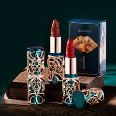 美茜兒琉光花露雕花口紅不易沾杯國風浮雕唇膏滋潤防水顯色絲絨