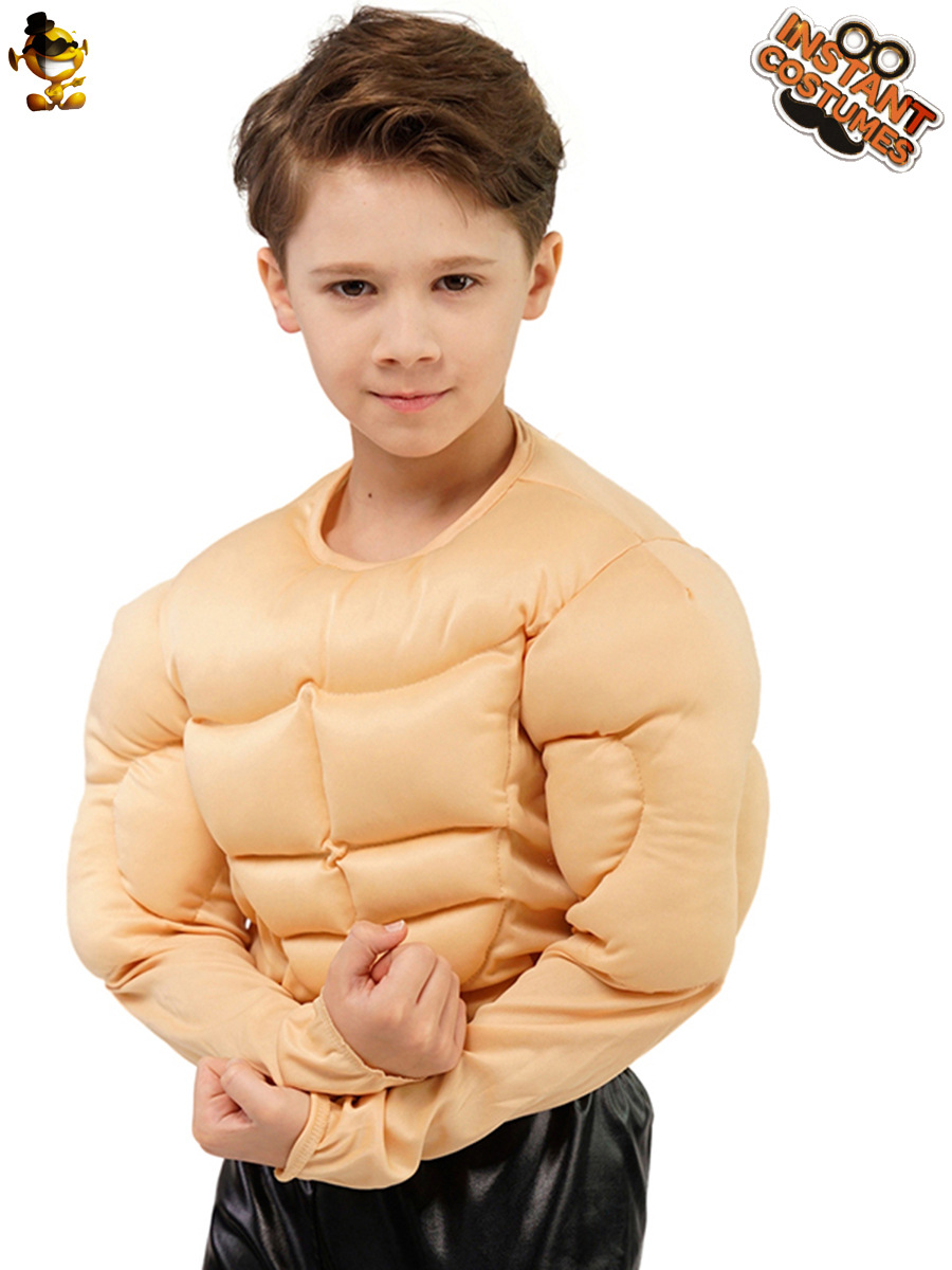 Los hombres del músculo T-shirt juego de roles falso músculo del pecho falso músculo abdominal divertido niño pequeño músculo T-shirt ropa para niños niño image 5