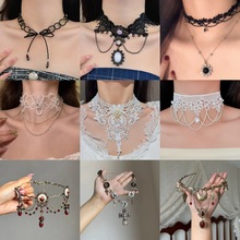 欧美跨境风设计感重工高级感蕾丝流苏项链万圣氛围感夸张小众项链