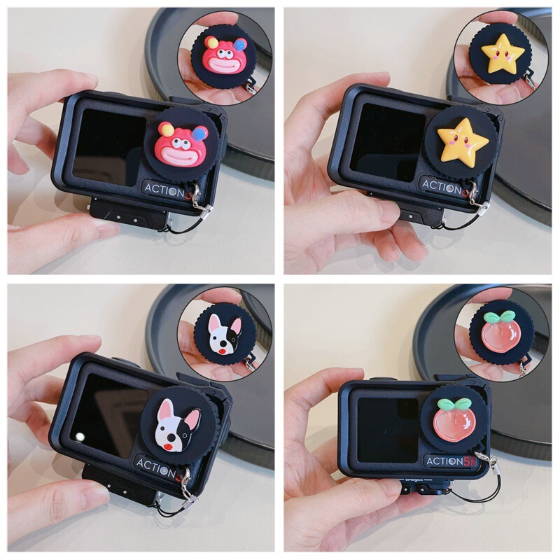 Suitable for Dji Action5Pro Accessories, Sports Camera Universal 4 and 3 Silicone Cartoon Lens Cover with Anti-Lost Strap