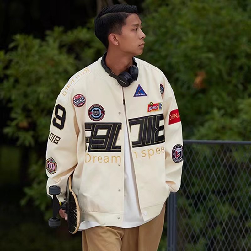 Chaqueta de la escuela oldschool de la marca de moda para hombres, estilo de Hong Kong de otoño, moda hermosa, parche informal suelto, uniforme de béisbol de gran tamaño
