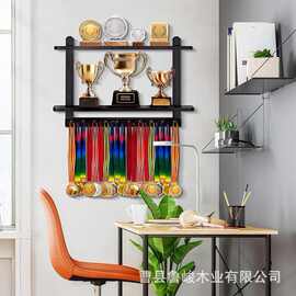 跨境木质奖牌收纳架壁挂式奖杯证书收藏架运动马拉松奖牌展示架