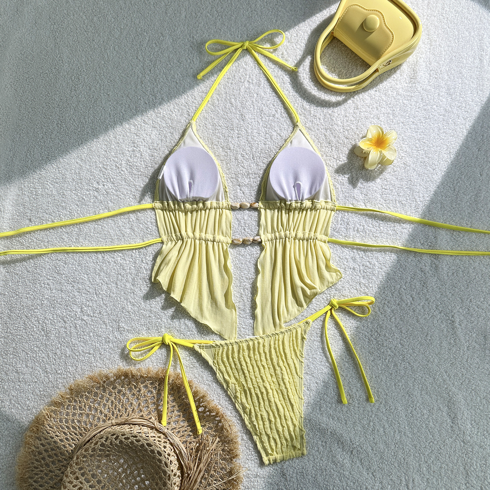 Women's Solid Color Bikini Set Two-Piece Swimsuit Sexy Halter Top And High-Waisted Bottom For Beach Pool Vacation_voghion.com