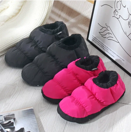 Зимняя шитая обувь легкая теплая крытая пуховая обувь для мужчин и женщин бесшумная домашняя противоскользящая сумка и легкие пуховые тапочки