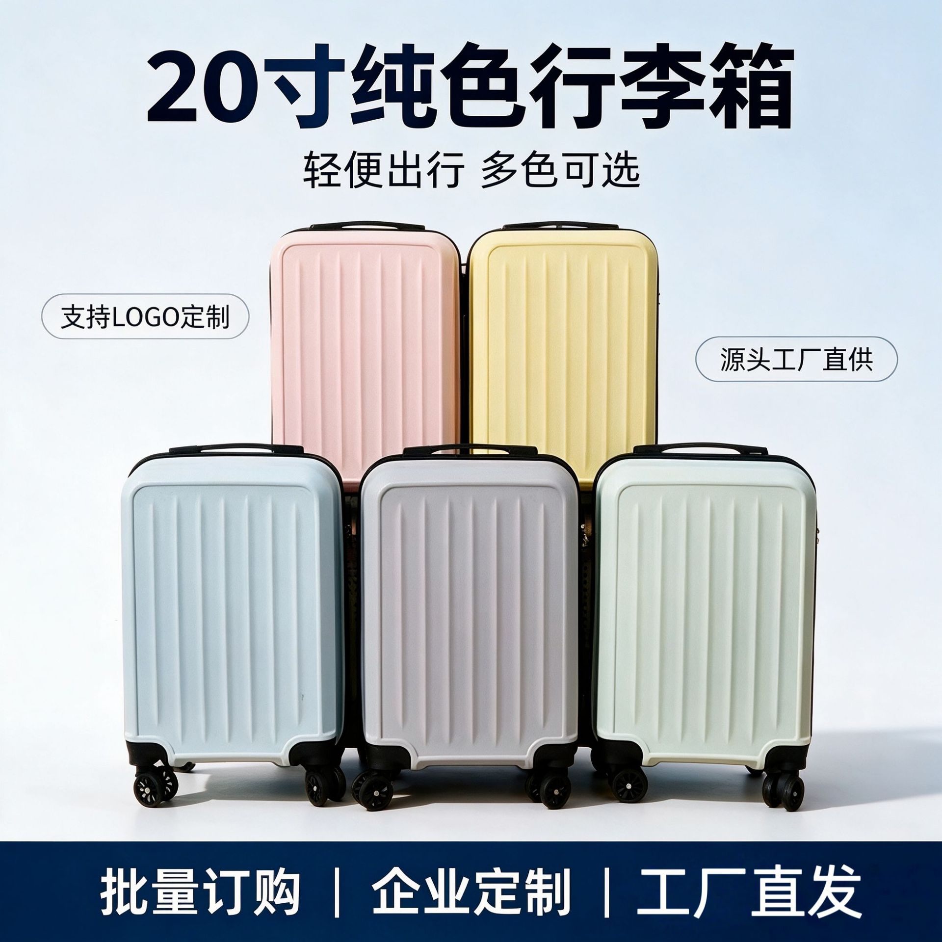 20inch PP 소재 여행가방, 고급스러운 디자인, 대용량, 심플한 단색, 회전식 바퀴, 비밀번호 잠금장치가 있는 여행가방