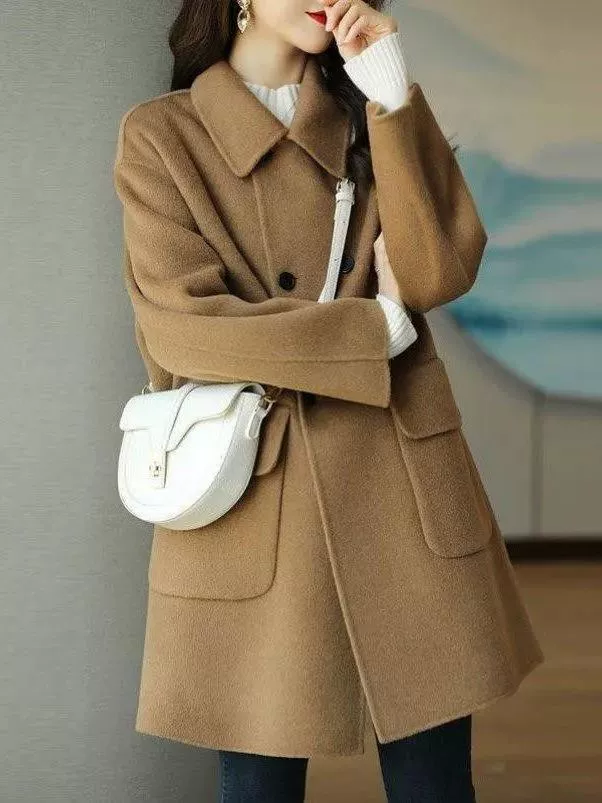 Шерстяной пальто демисезонное, женское mid-length свободный крой, корейский/Chanel стиль, утолщённый