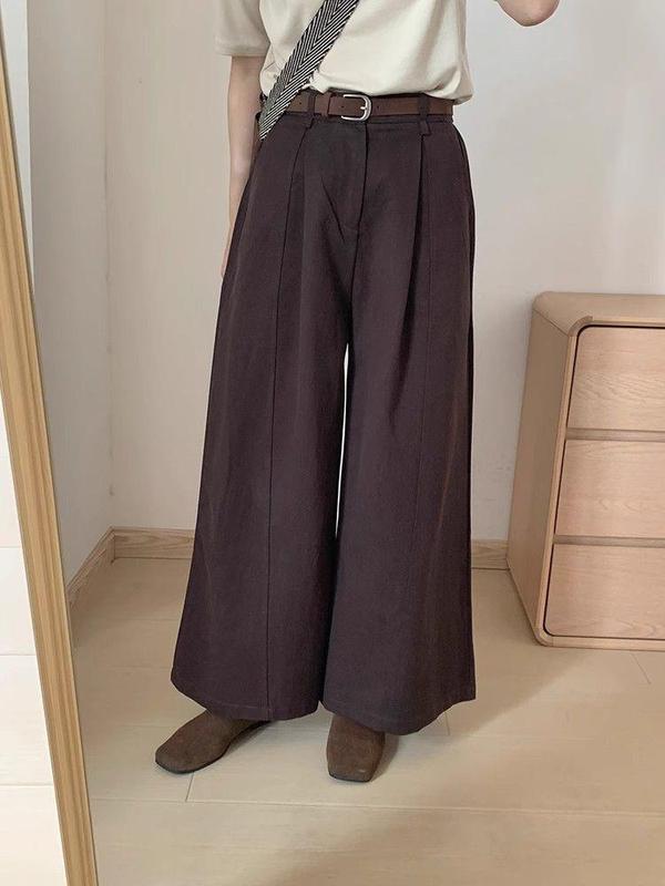 韩版竖条设计感气质简约直筒休闲裤女2025秋季新款百搭显瘦阔腿裤|undefined