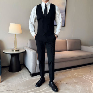Korean-style slim-fit double-breasted vest suit MJT2416 black white gray navy blue in stock