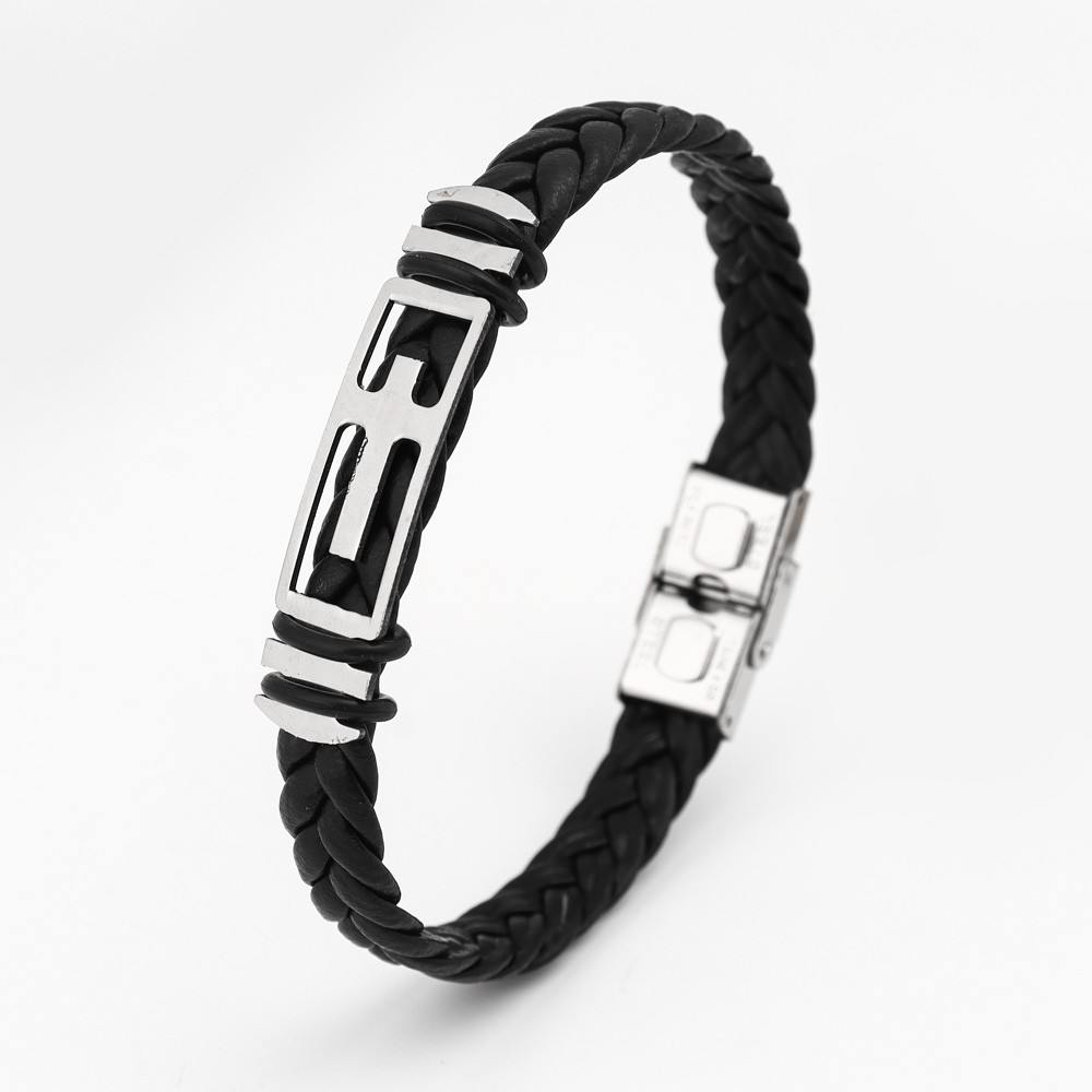20g Weight Bangle Classification Leather Chain Material 1 Piece Quantity Holiday, Daily Occasion 304 Stainless Steel, Pu Leather Material Solid Color Pattern All Seasons Season Men's Gender Plating Design Retro, Punk Style Retro Punk Solid Color 304 Stainless Steel Pu Leather Plating Men's Bangle Men Cord & Leather Bracelets 7