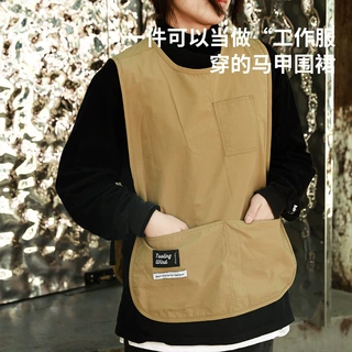 纯色家务围裙韩式风格尼龙防泼水防污上班工作服马甲式围裙韩版
