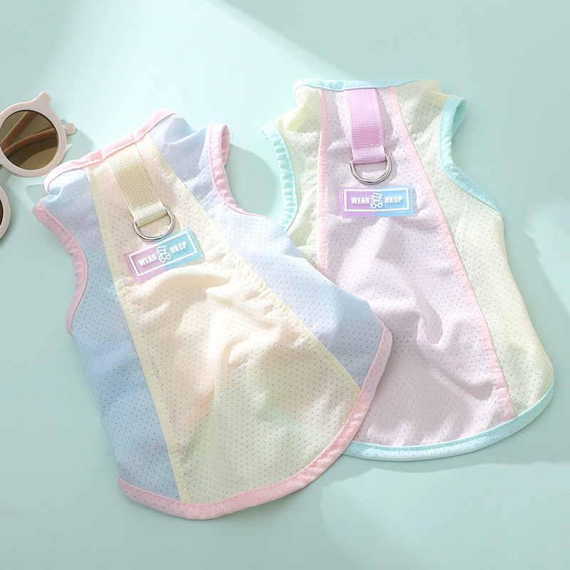 Summer Dog Clothes New Ice Silk Cool Clothes Thin Breathable Pet Vest Dog Macaron Color Two-legged Clothes