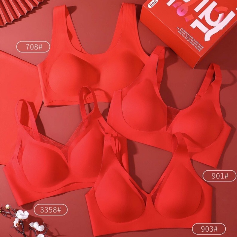 Year of birth Red seamless bra underwear gift box suit wireless push up comfortable wedding lucky red underwear for women