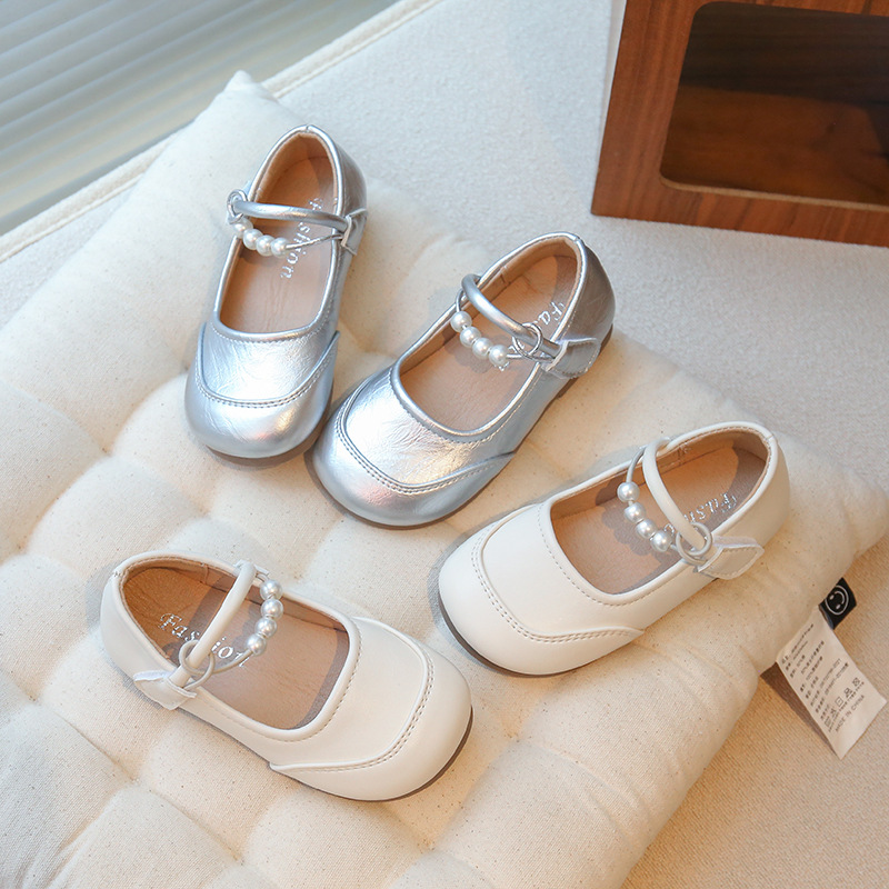 Zapatos de princesa para niñas 2025 primavera y otoño nuevos zapatos de cuero plateado para niños zapatos de guisantes de suela blanda zapatos individuales Mary Jane para niñas image 5