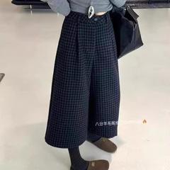 九分加绒毛呢阔腿裤女大码胖mm冬季新款休闲裤高腰显瘦直筒呢子裤