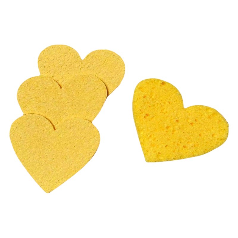 Transfronteriza venta caliente amor en forma de corazón comprimido pulpa de madera de algodón lavado de cara puff fibra esponja polvo puff rosa pieza comprimida cara limpieza puff