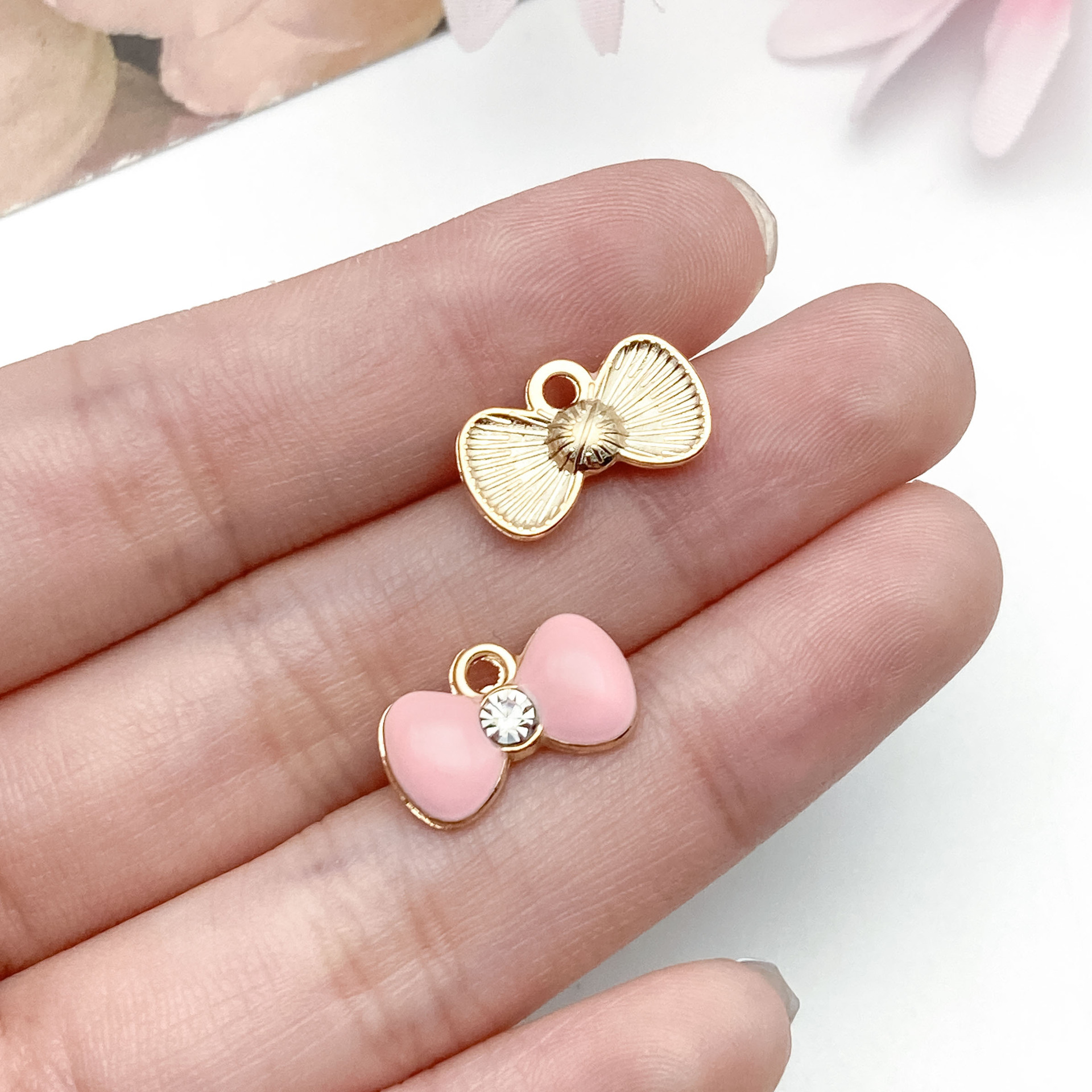 19186-Z-粉色滴油锌合金点钻领结蝴蝶结14.6x9mm