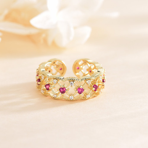 European and American fashion emerald diamond ring tail ring for women simple hollow adjustable opening one-size-fits-all accessories wholesale