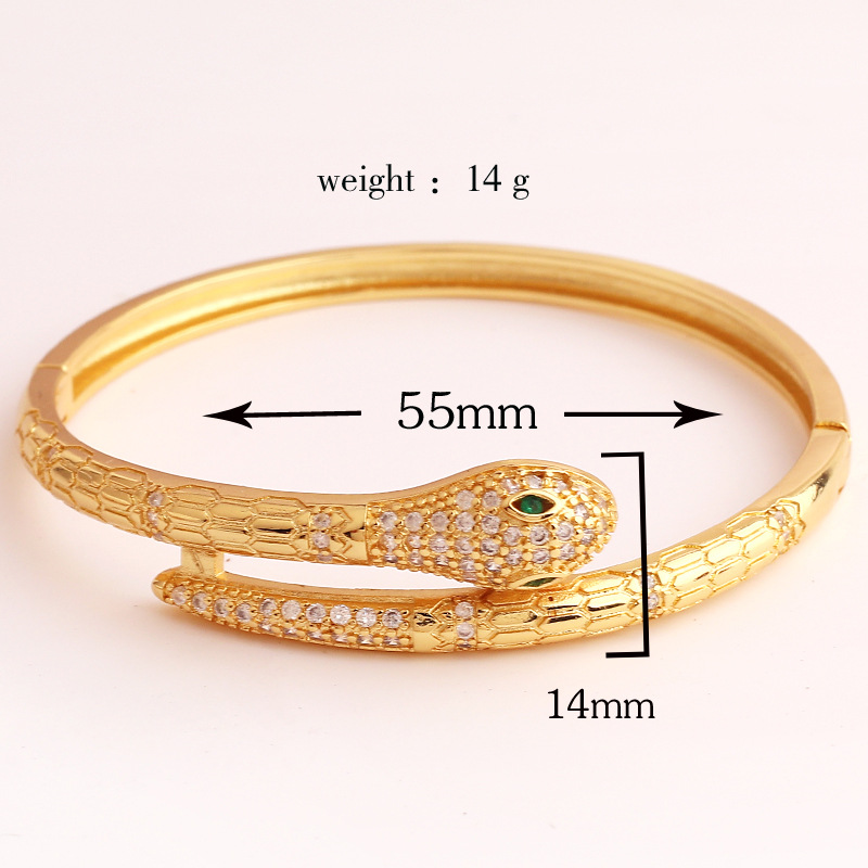 Ins Style Retro Snake Copper 18k Gold Plated Zircon Bangle In Bulk display picture 1