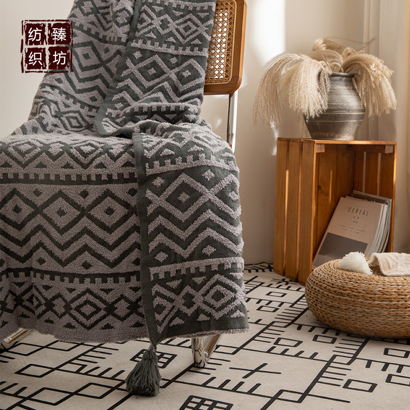 波西米亚半边绒针织盖毯 床毯沙发毯 办公午休毯 拍照道具