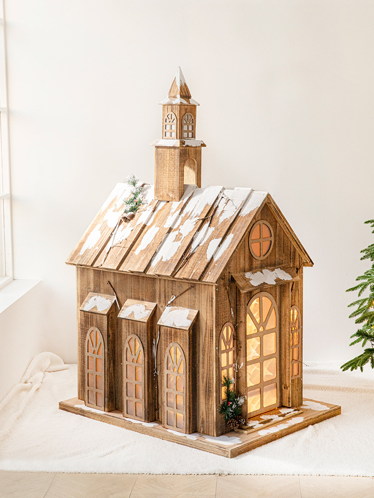 Hong Kong Heng Navidad nieve Casa decoraciones de Navidad Gran Hotel luminoso color viejo gran casa de madera diseño de escena de la ventana